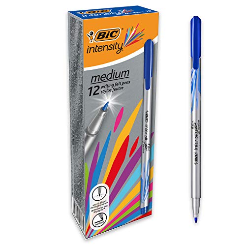 BIC Intensity Fineliner, Filzstifte Set mit 12 Stiften in Blau, mit mittlerer Spitze, Ideal für das Büro, das Home Office oder die Schule von BIC Intensity