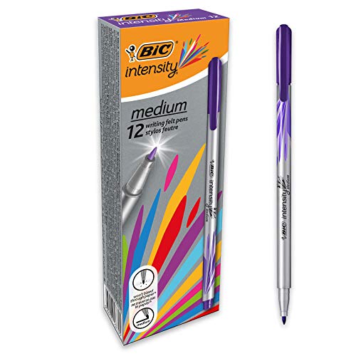 BIC Intensity Fineliner, Filzstifte Set mit 12 Stiften in Lila, mit mittlerer Spitze, Ideal für das Büro, das Home Office oder die Schule von BIC Intensity