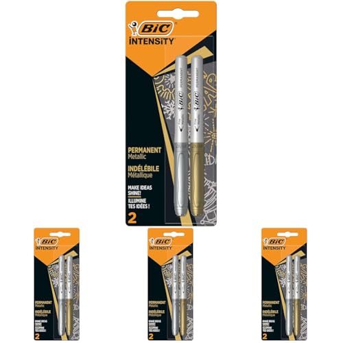 BIC Intensity Marker, in 2 verschiedenen Metallicfarben, Strichstärke: 0.8 mm, mit komfortablem Gummigriff und Austrocknungsschutz (Packung mit 4) von BIC Intensity