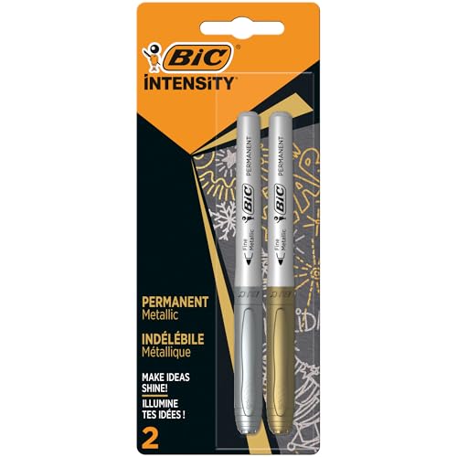 BIC Intensity Marker, in 2 verschiedenen Metallicfarben, Strichstärke: 0.8 mm, mit komfortablem Gummigriff und Austrocknungsschutz von BIC Intensity