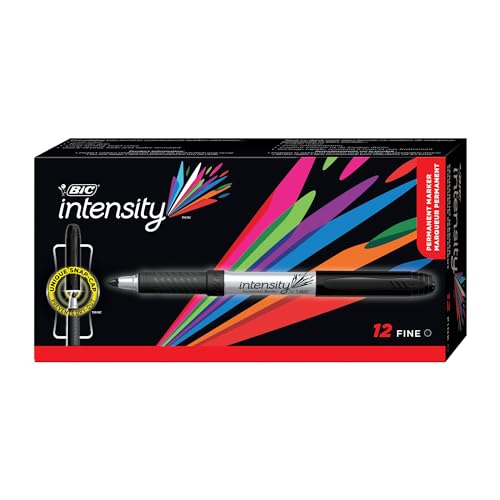 BIC Intensity Marker Ultra Fine, in schwarz, 12er Pack, Strichstärke: 0.6 mm, mit gummierter Griffzone von BIC Intensity