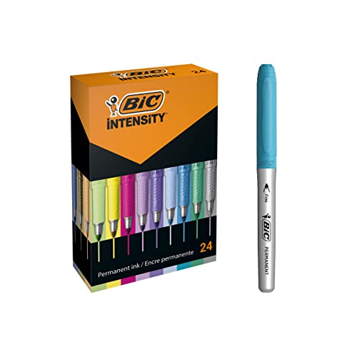 BIC Intensity Pastell Marker, in 24 verschiedenen Metallic- und Pastellfarben, geruchsarm, schnell trocknend, (Verpackung kann variieren), 1 stück (24er Pack) von BIC Intensity