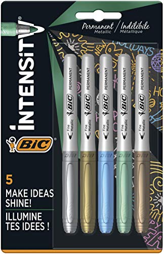 BIC Metallische Permanentmarker — 5er-Pack — verschiedene metallische Farben — für dunkle und helle Oberflächen — geruchsarm (verschiedene Modelle) von BIC Intensity