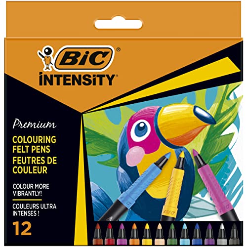 BIC Intensity Premium Filzstifte, zum Malen für Erwachsene und Kinder, in 12 Farben, mit komfortablem Kautschukgriff und stabiler Spitze von BIC