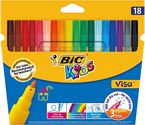 BIC Kids 888681 Pinsel-Fasermaler Visa, 18 Stück, 18-farbig sortiert von BIC Kids