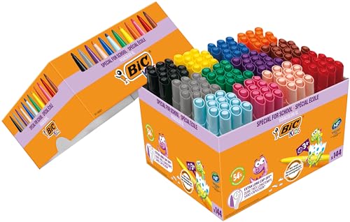 BIC Kids Filzstifte Set Visacolor XL, Fasermaler zum Malen in 12 Farben, 144 Stifte, auswaschbar, für Kinder ab 3 von BIC Kids