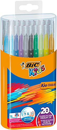BIC Kids Fasermaler Kid Couleur – Filzstifte in praktischer Stiftebox zum Mitnehmen – 1 x 20 Stifte in leuchtenden Farben von BIC Kids