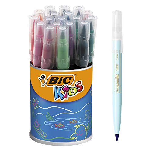 BIC Kids Fasermaler Visaquarelle – Pinsel-Fasermaler mit flexibler Pinselspitze - für Kinder ab 5 Jahren – 1 x 18 Stifte in leuchtenden Farben – In praktischer Box von BIC Kids