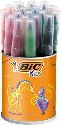 BIC Kids Fasermaler Visaquarelle – Pinsel-Fasermaler mit flexibler Pinselspitze - für Kinder ab 5 Jahren – 1 x 18 Stifte in leuchtenden Farben – In praktischer Box von BIC Kids