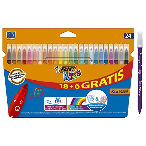 BIC Kids Filzstifte, bunt Lot de 18 + 6 gratuits mehrfarbig, 841803, 18 Stück (1er Pack) von BIC Kids