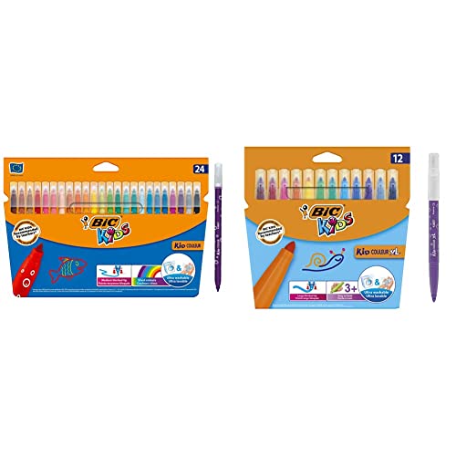 BIC Kids Filzstifte Kid Couleur, ab 5 Jahre Filzstifte Kid Couleur XL, Fasermaler zum Malen in 12 auswaschbaren Farben, mit dicker Spitze, im Karton Etui, ab 3 Jahre von BIC Kids