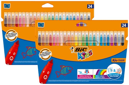 BIC Kids Filzstifte Kid Couleur, zum Malen in 24 auswaschbaren Farben, mit stabiler Spitze, im Karton Etui, ab 5 Jahre, 2x 24 Stück BIC Kids Filzstifte Kid Couleur, zum Malen in 24 auswaschbaren Farben, mit stabiler Spitze, im Karton Etui, ab 5 Jahre, 2x 24 Stück von BIC Kids