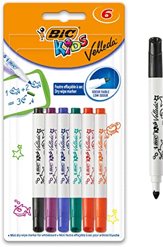 BIC Kids Marker Mini Velleda, Whiteboard Stifte, abwischbare Stifte in 6 Farben, leicht trocken abwischbar & geruchsarm von BIC Kids