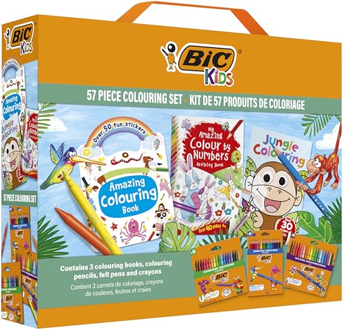 BIC Kids Stifte Set mit Malbuch: 18 Buntstifte, 18 Filzstifte, 18 Malkreiden, 3 Malbücher und 50 Sticker von BIC Kids