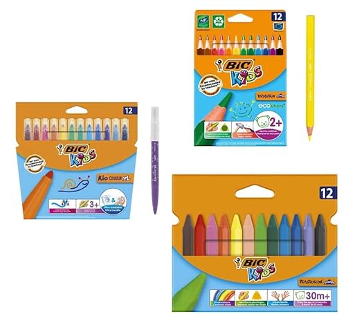 BIC Kids Stifte Set: 12 ECOlutions Evolution Buntstifte, 12 Kid Couleur XL Filzstifte und 12 Wachmalkreiden von BIC Kids