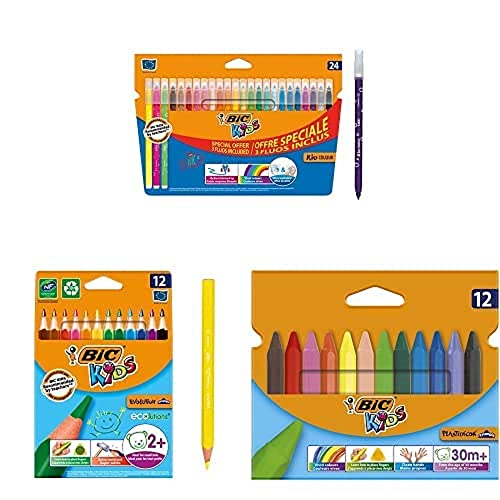 BIC Kids Stifte Set: 12 ECOlutions Evolution Buntstifte, 24 Kid Couleur Filzstifte und 12 Wachmalkreiden von BIC Kids