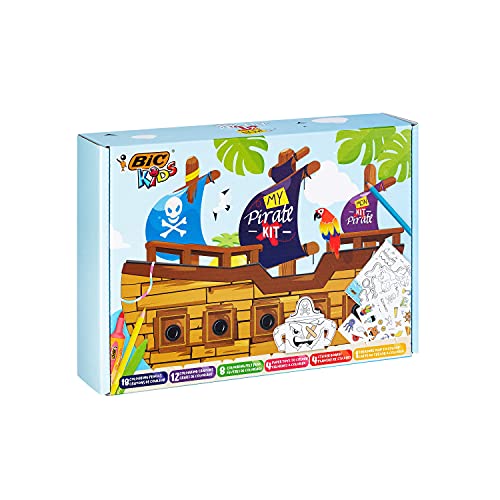BIC Kids Stifte Set: 18 Buntstifte, 8 Filzstifte, 12 Malkreiden, Sticker und Ausmalfiguren, My Pirate Kit von BIC Kids