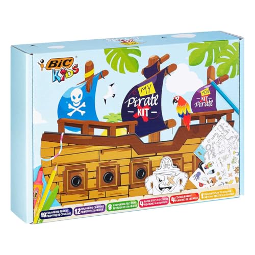 BIC Kids Stifte Set: 18 Buntstifte, 8 Filzstifte, 12 Malkreiden, Sticker und Ausmalfiguren, My Pirate Kit von BIC