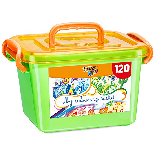BIC Kids Stifte Set: 60 auswaschbare Filzstifte & 60 Buntstifte, zum Malen in praktischer Malkiste, My colouring basket, 1 stück (120 erPack) von BIC
