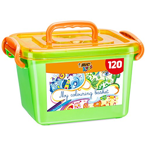 BIC Kids Stifte Set: 60 auswaschbare Filzstifte & 60 Buntstifte, zum Malen in praktischer Malkiste, My colouring basket, 1 stück (120 erPack) von BIC Kids