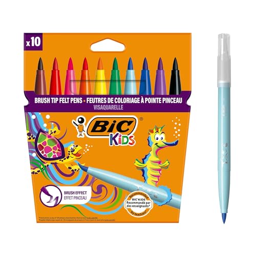 BIC Kids Filzstifte Visaquarelle, Fasermaler zum Malen in 10 auswaschbaren Farben, mit flexibler Pinselspitze, im Karton Etui, mit Austrocknungsschutz BIC Kids Filzstifte Visaquarelle, Fasermaler zum Malen in 10 auswaschbaren Farben, mit flexibler Pinselspitze, im Karton Etui, mit Austrocknungsschutz von BIC