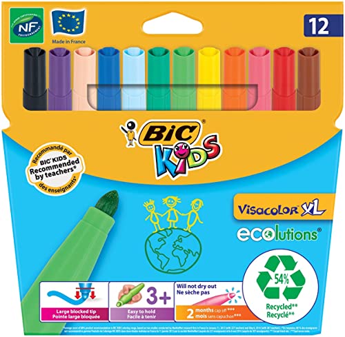 BIC Kids Bic 892223 KIDS Fasermaler Visacolor XL ecolutions, 12er Kartonetui, schwarz von BIC Kids