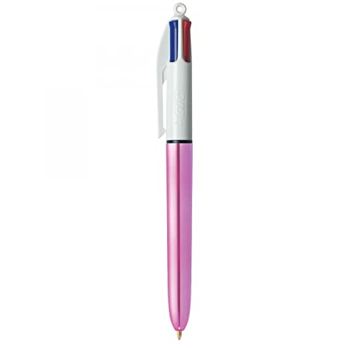 BIC 1 Kugelschreiber 4 Farben Shine, Gehäuse Weiß / Rosa Metallic, 4 klassische Farben von BIC