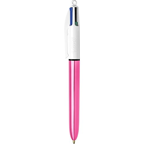 BIC 1 Kugelschreiber 4 Farben Shine, Gehäuse Weiß / Rosa Metallic, 4 klassische Farben von BIC