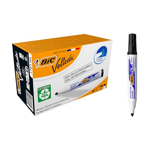 BIC 1701 Whiteboard Marker Velleda ECOlutions (Rundspitze, Strichstärke 1,4 mm) Schachtel à 12 Stück, schwarz von BIC