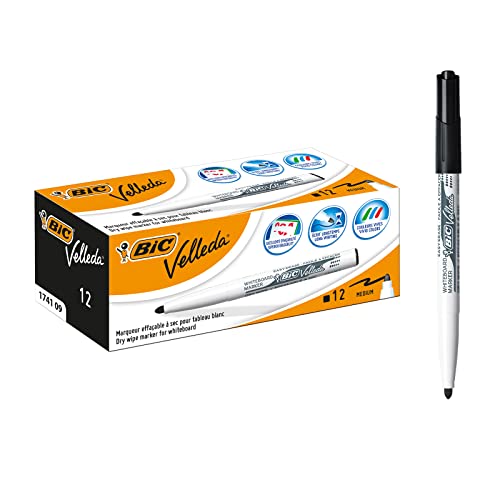 BIC 1741 Whiteboard Marker Velleda (Rundspitze, Strichstärke 1,4 mm) Schachtel à 12 Stück, schwarz von BIC