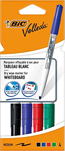 BIC 1741 Whiteboard Marker Velleda (Rundspitze, Strichstärke 1,4 mm, 4 fach sortiert) Beutel à 4 Stück von BIC