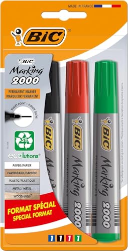 BIC Marking 2000 Permanent Marker, mit fester Rundspitze, in 4 Farben, zum Beschreiben von Metall, Holz & Co von BIC