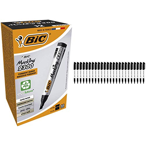 BIC 2300 Permanent Marker, 12er Set in Schwarz, Stift mit Keilspitze von 3,7 bis 5,5 mm, Für fast alle Oberflächen & AmazonBasics - Permanent Marker, Schwarz, 24er-Packung BIC 2300 Permanent Marker, 12er Set in Schwarz, Stift mit Keilspitze von 3,7 bis 5,5 mm, Für fast alle Oberflächen & AmazonBasics - Permanent Marker, Schwarz, 24er-Packung von BIC