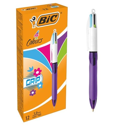 BIC 4 Farben Kugelschreiber Set 4 Colours Grip Fun, Pastell Farben, 12er Pack, Ideal für das Büro, das Home Office oder die Schule von BIC