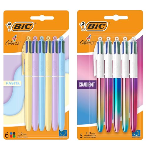 BIC 4 Colours Kugelschreiber Bundle – 11 Stück (6x Pastell + 5x Gradient) – 4 Farben pro Stift, nachfüllbar – Sanfte & moderne Designs für Büro, Schule & Home Office von BIC