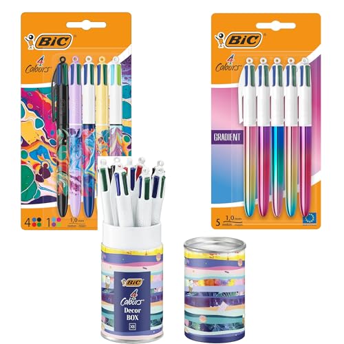 BIC 4 Colours Kugelschreiber Bundle – 18 Stück (5x Botanik + 8x Message Box + 5x Gradient) – Nachfüllbar, 4 Farben pro Stift – Stylisch & funktional für Schule, Büro & Home Office von BIC