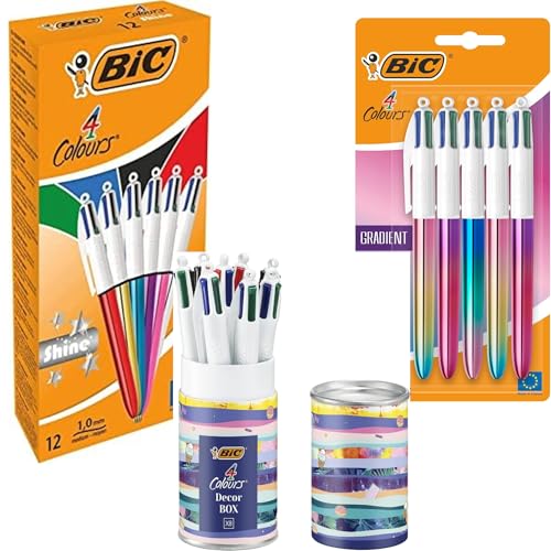 BIC 4 Colours Kugelschreiber Bundle – 25 Stück (12x Shine + 5x Gradient + 8x Message Box) – Nachfüllbar, 4 Farben pro Stift – Ideal für Schule, Büro, Home Office & als Geschenk von BIC