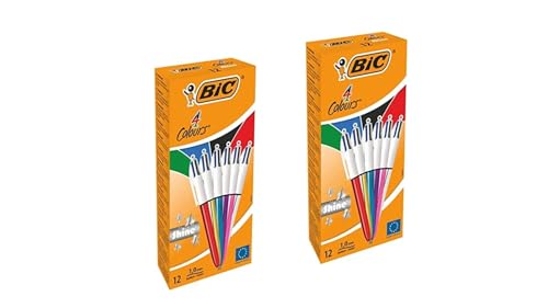 BIC 4 Colours Kugelschreiber Set Shine – 2 x 12er Pack – Stylische Mehrfarb-Kugelschreiber für Büro, Schule & Home Office von BIC