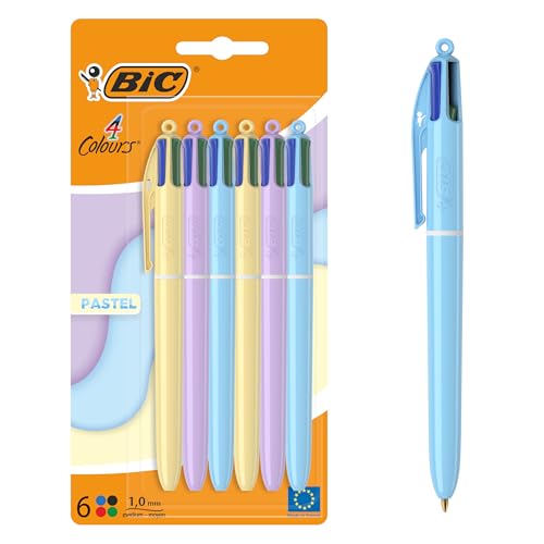 BIC 4 Farben Kugelschreiber Set in Pastell, in verschiedenen Farben, 6er Pack, Ideal für das Büro, das Home Office oder die Schule von BIC