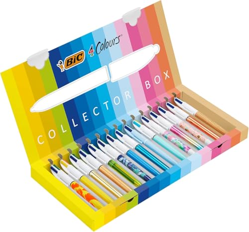 BIC 4 Colours Sonderedition mit 15 Kugelschreibern mit mittlerer Spitze (1,00 mm) und breiter Spitze (1,6 mm) – verschiedene Minenfarben, Box à 15 von BIC