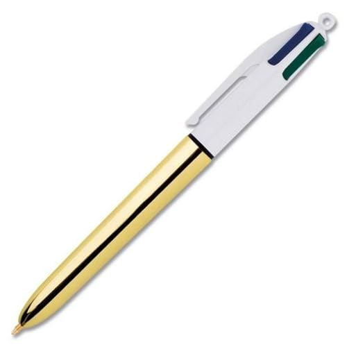 BIC 4 Farben Kugelschreiber Set 4 Colours Shine, Schaft in Gold, 12er Pack, Ideal für das Büro, das Home Office oder die Schule von BIC