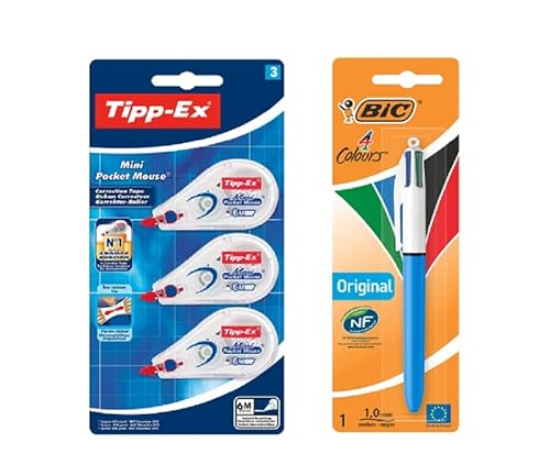 BIC 4 Farben Kugelschreiber 4 Colours Original 1er Pack & Tipp-Ex Korrekturroller Mini Pocket Mouse 3er Pack, Perfekt für das alltägliche Schreiben BIC 4 Farben Kugelschreiber 4 Colours Original 1er Pack & Tipp-Ex Korrekturroller Mini Pocket Mouse 3er Pack, Perfekt für das alltägliche Schreiben von BIC