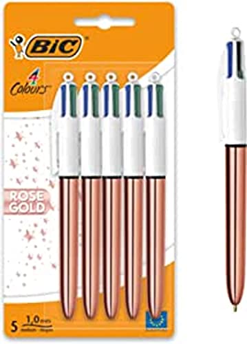 BIC 4 Farben Kugelschreiber Set 4 Colours Rose Gold, 5er Pack, Strichstärke 0,4 mm, Ideal für das Büro, das Home Office oder die Schule, 1 Stück (1er Pack) von BIC