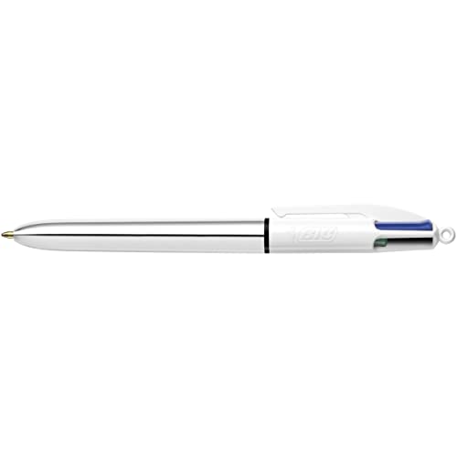 BIC 4 Farben Kugelschreiber 4 Colours Shine, Schaft in Silber, 1er Pack, Ideal für das Büro, das Home Office oder die Schule von BIC