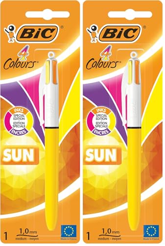 BIC 4 Farben Kugelschreiber 4 Colours Sun, Special Edition, 2er Pack, Ideal für das Büro, das Home Office oder die Schule von BIC