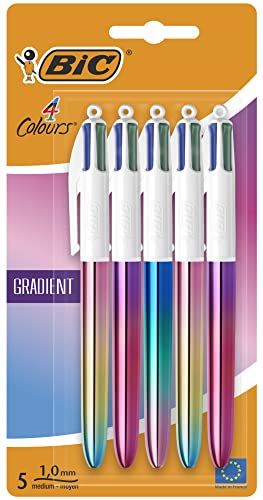 BIC 4 Farben Kugelschreiber Set 4 Colours Gradient, 5er Pack in Metallic-Farbverlauf, nachfüllbar, Ideal für das Büro, das Home Office oder die Schule von BIC 4 Colours
