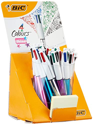 BIC 4 Farben Kugelschreiber Set 4 Colours Shine, 20er Pack in Thekendisplay, 4 Schaft Farben, Ideal für das Büro, oder die Schule von BIC