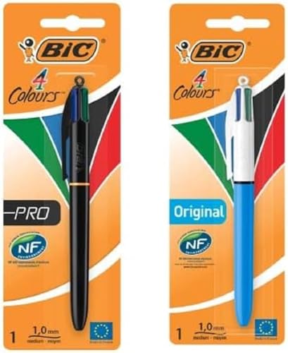 BIC 4 Farben Kugelschreiber Set: 1er Pack 4 Colours Original und 1er Pack 4 Colours Pro mit schwarzem Schaft, Ideal für das Büro, das Home Office oder die Schule BIC 4 Farben Kugelschreiber Set: 1er Pack 4 Colours Original und 1er Pack 4 Colours Pro mit schwarzem Schaft, Ideal für das Büro, das Home Office oder die Schule von BIC