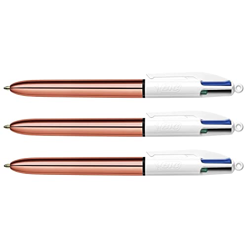 BIC 4Colours Shine Kugelschreiber, mittlere Spitze, rosa / goldfarben, 3 Stück von BIC