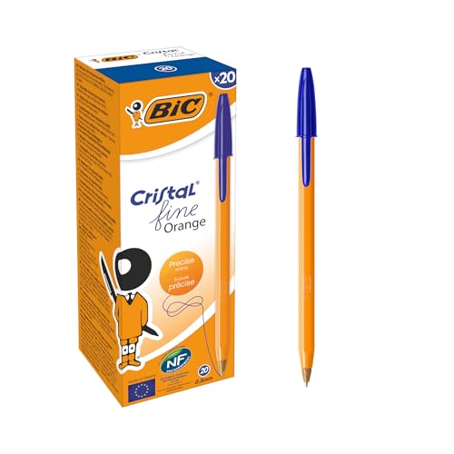 BIC 8099221 Kugelschreiber Orange fine – 20 Kulis in Blau – Strichstärke 0,35 mm - fein – Dokumentenecht von BIC